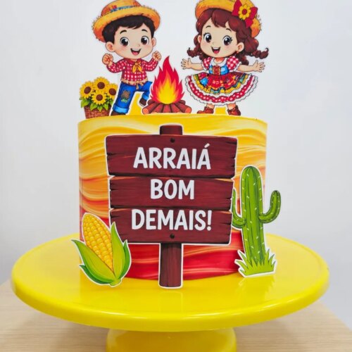 BOLO FAKE + TOPPER - ARRAIÁ BOM DEMAIS!