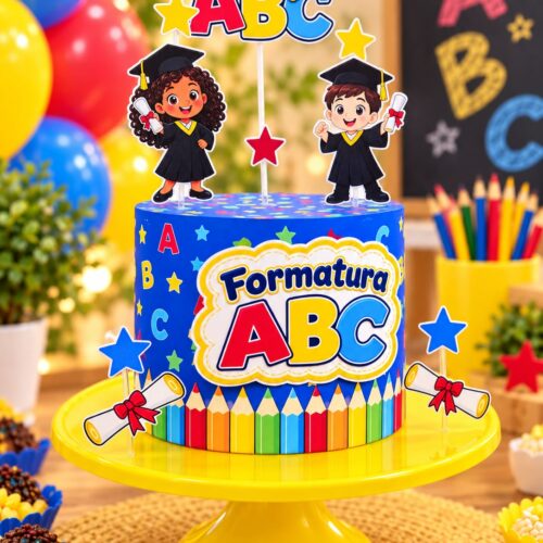 BOLO FAKE + TOPPER FORMATURA ABC